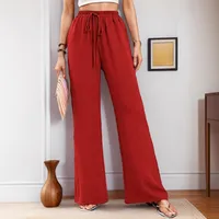 Women's   New Casual Pocket Simple Elafite Waist Drawstring Trousers Casual Pants For Women sku image 1