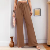 Women's   New Casual Pocket Simple Elafite Waist Drawstring Trousers Casual Pants For Women sku image 6