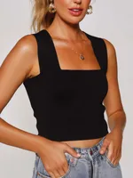 Summer Knitted Camisole Women's Wide Shoulder Strap Casual Tank Style   Hot Selling Simple Holiday Style sku image 3