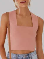 Summer Knitted Camisole Women's Wide Shoulder Strap Casual Tank Style   Hot Selling Simple Holiday Style sku image 9