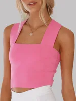 Summer Knitted Camisole Women's Wide Shoulder Strap Casual Tank Style   Hot Selling Simple Holiday Style sku image 19