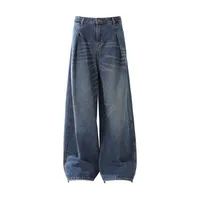 Jiayi Library Men's  New High Street American Washed Pleated Jeans Micro Loose Straight Wide Leg Pants main image 1