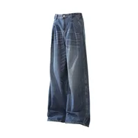 Jiayi Library Men's  New High Street American Washed Pleated Jeans Micro Loose Straight Wide Leg Pants main image 2