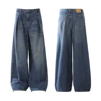 Jiayi Library Men's  New High Street American Washed Pleated Jeans Micro Loose Straight Wide Leg Pants main image 5