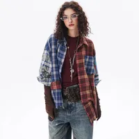 Jiayi Library Men's  Spring New American Retro Contrast Color Stitching Cleanfit Plaid Shirt Antique Shirt main image 3