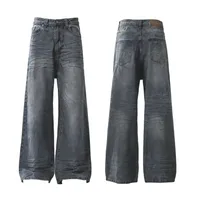 Jiayi Library Men's  New High Street American Style Micro-La Jeans Waste Soil Wind Dirty Design Sense Straight Pants main image 5