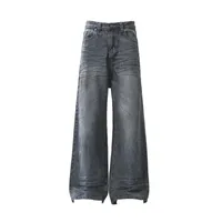 Jiayi Library Men's  New High Street American Style Micro-La Jeans Waste Soil Wind Dirty Design Sense Straight Pants sku image 5