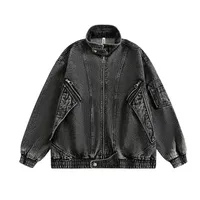 Jiayiku Men's  Spring New American Retro Smog Black Wash Water Denim Jacket Stitching Design Jacket main image 1