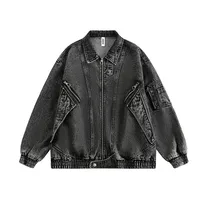 Jiayiku Men's  Spring New American Retro Smog Black Wash Water Denim Jacket Stitching Design Jacket main image 3