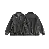 Jiayiku Men's  Spring New American Retro Smog Black Wash Water Denim Jacket Stitching Design Jacket main image 5