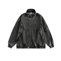 Jiayiku Men's  Spring New American Retro Smog Black Wash Water Denim Jacket Stitching Design Jacket sku image 4
