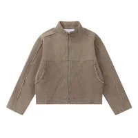 Jiayiku Men's  Autumn And Winter New American Retro Stitching Design Wash Rough Edge Vertical Collar Jacket Coat main image 1