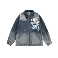 Jiayiku Tide Brand  Spring New American Retro Badge Design Gradient Wash Water Denim Jacket Coat sku image 3