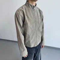 Jiayiku Men's  Autumn And Winter New American Retro Stitching Design Wash Rough Edge Vertical Collar Jacket Coat main image 3