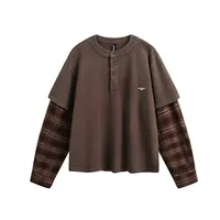 Jiayiku Men's  Spring New American Street Fashion Brand Retro Washed Batik Plaid Fake Two-Piece Sweater main image 2