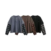 Jiayiku Men's  Spring New American Street Fashion Brand Retro Washed Batik Plaid Fake Two-Piece Sweater main image 5