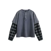 Jiayiku Men's  Spring New American Street Fashion Brand Retro Washed Batik Plaid Fake Two-Piece Sweater sku image 6