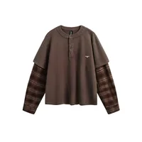 Jiayiku Men's  Spring New American Street Fashion Brand Retro Washed Batik Plaid Fake Two-Piece Sweater sku image 3