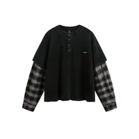 Jiayiku Men's  Spring New American Street Fashion Brand Retro Washed Batik Plaid Fake Two-Piece Sweater sku image 11