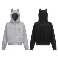 Jiayiku Men's  New American Street Hoodie Spring And Autumn Deviruchi Ear Washed Cardigan Zipper Sweater main image 5