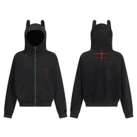 Jiayiku Men's  New American Street Hoodie Spring And Autumn Deviruchi Ear Washed Cardigan Zipper Sweater sku image 4