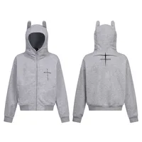 Jiayiku Men's  New American Street Hoodie Spring And Autumn Deviruchi Ear Washed Cardigan Zipper Sweater sku image 6