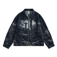 Jiayiku Tide Brand  Spring New American Retro Dark Jacquard Texture Denim Jacket Personality Coat main image 1