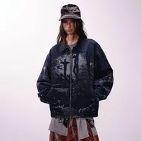 Jiayiku Tide Brand  Spring New American Retro Dark Jacquard Texture Denim Jacket Personality Coat main image 3