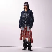 Jiayiku Tide Brand  Spring New American Retro Dark Jacquard Texture Denim Jacket Personality Coat main image 4
