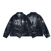 Jiayiku Tide Brand  Spring New American Retro Dark Jacquard Texture Denim Jacket Personality Coat main image 5