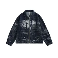Jiayiku Tide Brand  Spring New American Retro Dark Jacquard Texture Denim Jacket Personality Coat sku image 3
