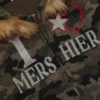 Jiayiku Fashion Brand  New American Style Retro Fur Collar Camouflage Rhinestone Hoodie Short Jacket Cardigan Zipper Sweater main image 3