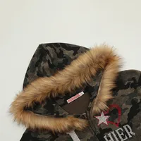 Jiayiku Fashion Brand  New American Style Retro Fur Collar Camouflage Rhinestone Hoodie Short Jacket Cardigan Zipper Sweater main image 4