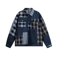 Jiayiku Tide Brand  Autumn And Winter New American Retro Contrast Color Patch Design Denim Jacket Antique Feeling Coat main image 1
