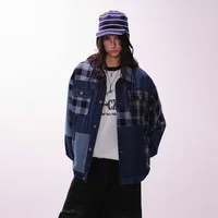 Jiayiku Tide Brand  Autumn And Winter New American Retro Contrast Color Patch Design Denim Jacket Antique Feeling Coat main image 2