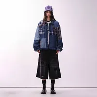 Jiayiku Tide Brand  Autumn And Winter New American Retro Contrast Color Patch Design Denim Jacket Antique Feeling Coat main image 3