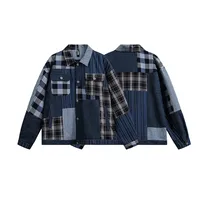 Jiayiku Tide Brand  Autumn And Winter New American Retro Contrast Color Patch Design Denim Jacket Antique Feeling Coat main image 5