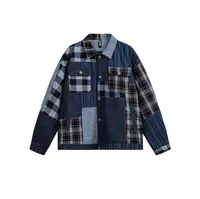 Jiayiku Tide Brand  Autumn And Winter New American Retro Contrast Color Patch Design Denim Jacket Antique Feeling Coat sku image 1