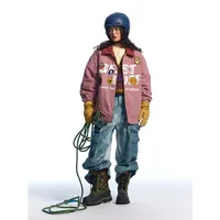 Jiayi Library Men's  New Winter Warm Cotton Coat American Vintage Washed Printed Couple's Cotton Coat Jacket main image 4