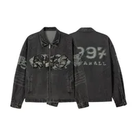 Jiayiku Men's  Spring New American Retro Camouflage Stitching Embroidered Denim Jacket Motorcycle Jacket sku image 4