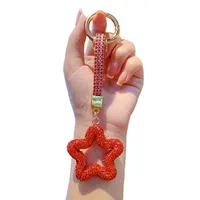 Pottery Clay Diamond Five-Pointed Star Car Chain Ring Lanyard Key Chain Pendant Couple Bag Hanging Small Gifts Wholesale main image 5