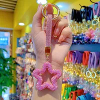 Pottery Clay Diamond Five-Pointed Star Car Chain Ring Lanyard Key Chain Pendant Couple Bag Hanging Small Gifts Wholesale sku image 3