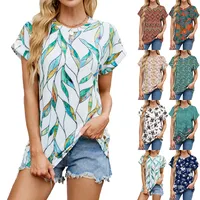 Europe And The United States  Foreign Trade  Spring Summer Summer Printed Round Neck Loose Short Sleeve T-shirt Top Women's In Stock main image 1