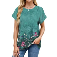 Europe And The United States  Foreign Trade  Spring Summer Summer Printed Round Neck Loose Short Sleeve T-shirt Top Women's In Stock main image 3
