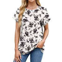 Europe And The United States  Foreign Trade  Spring Summer Summer Printed Round Neck Loose Short Sleeve T-shirt Top Women's In Stock main image 4