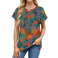 Europe And The United States  Foreign Trade  Spring Summer Summer Printed Round Neck Loose Short Sleeve T-shirt Top Women's In Stock main image 5