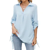 Europe And The United States  Foreign Trade  Spring And Summer New Solid Color Lapel Loose Sleeve Shirt Chiffon Top Women main image 2