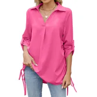 Europe And The United States  Foreign Trade  Spring And Summer New Solid Color Lapel Loose Sleeve Shirt Chiffon Top Women main image 3