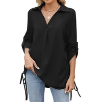 Europe And The United States  Foreign Trade  Spring And Summer New Solid Color Lapel Loose Sleeve Shirt Chiffon Top Women main image 4