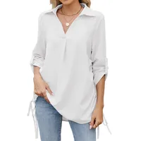 Europe And The United States  Foreign Trade  Spring And Summer New Solid Color Lapel Loose Sleeve Shirt Chiffon Top Women main image 5